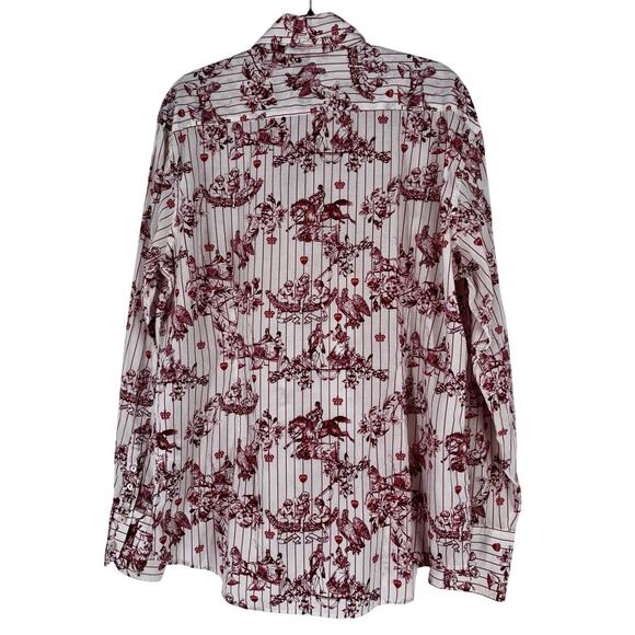 GSUS Industries Women's Cotton Blouse XL White W/ Red Printed Images Tie Accent - Picture 8 of 14